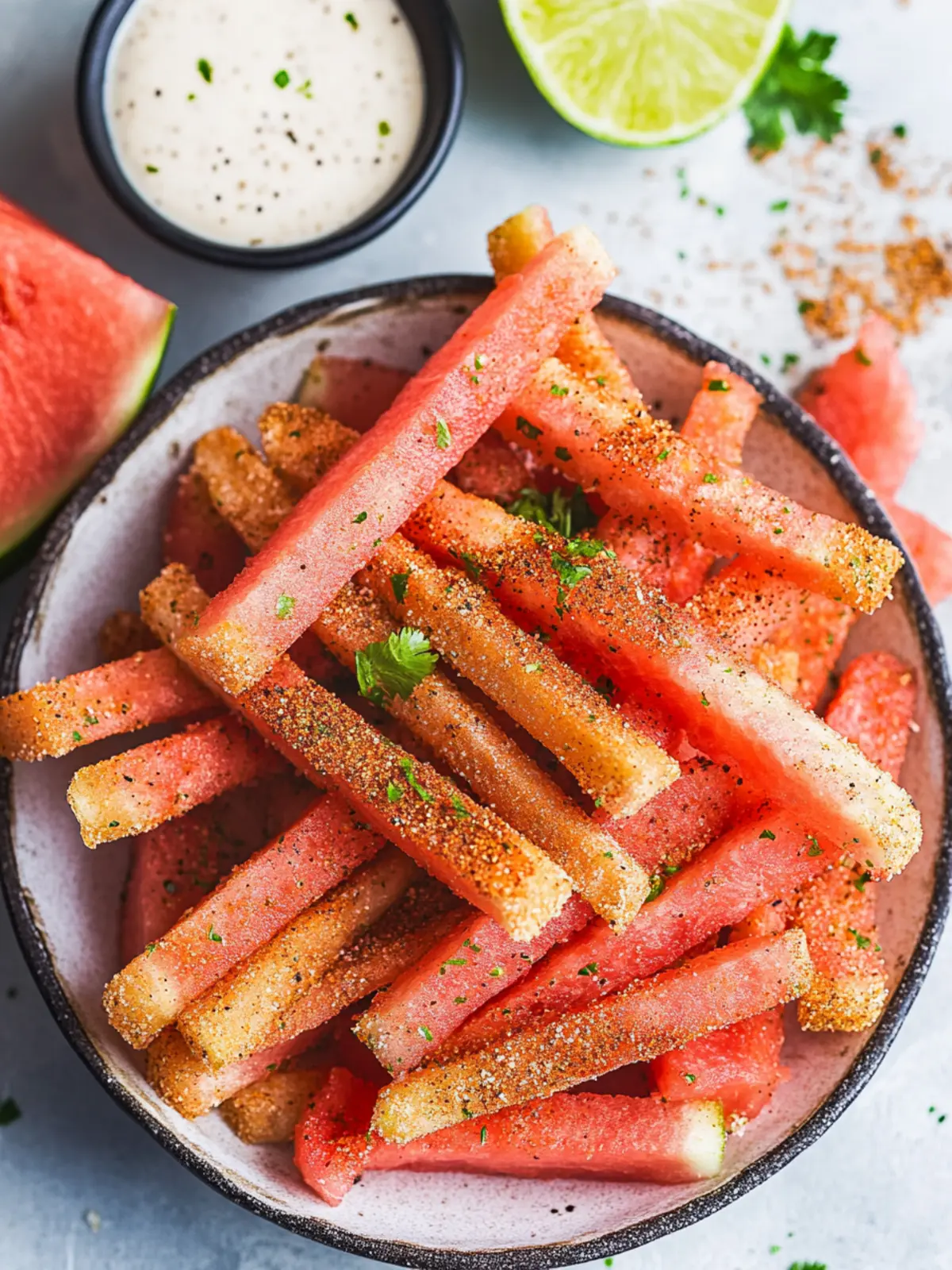 Spicy Watermelon Fries with Zesty Coconut Lime Dip Spicy Watermelon Fries