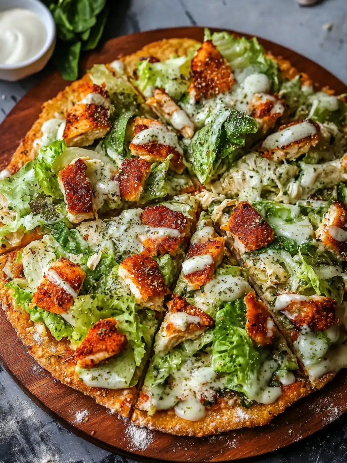 Delicious Chicken Crust Caesar Salad Pizza That's a Game Changer Chicken Crust Caesar Salad Pizza