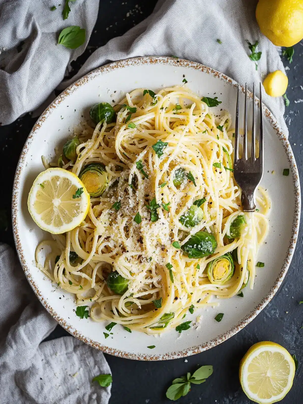 Zesty Lemon Parmesan Brussels Sprout Pasta in 35 Minutes Lemon Parmesan Brussels Sprout Pasta