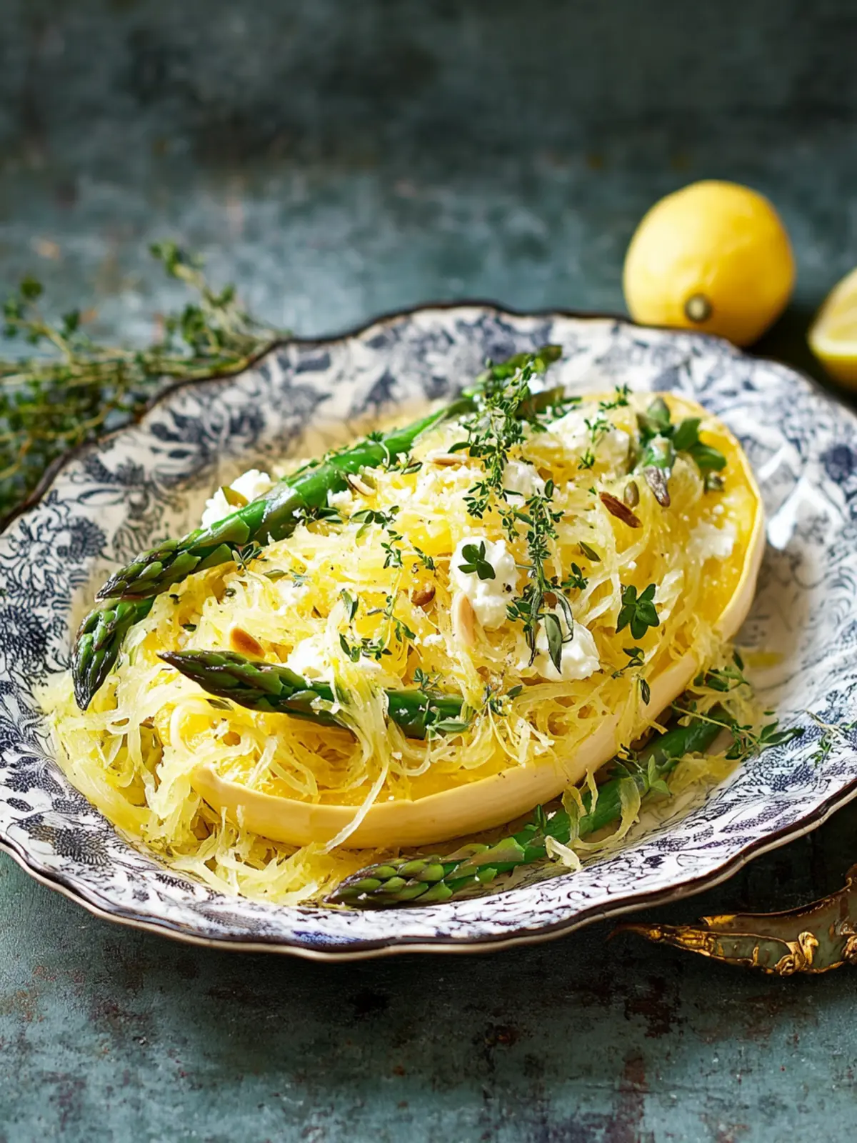 Delicious Spaghetti Squash with Asparagus, Ricotta, Lemon, Thyme Spaghetti Squash with Asparagus, Ricotta, Lemon, and Thyme