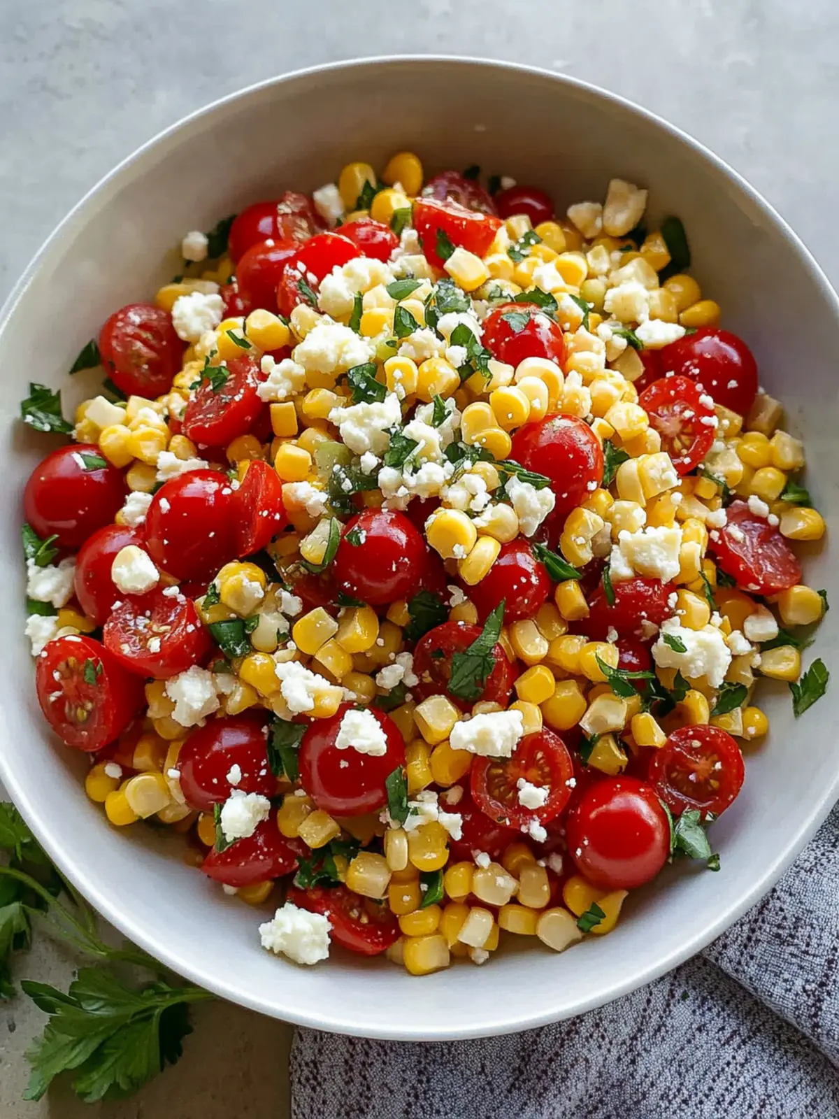 Delicious Corn, Tomato, and Feta Salad in 15 Minutes! Corn, Tomato, and Feta Salad