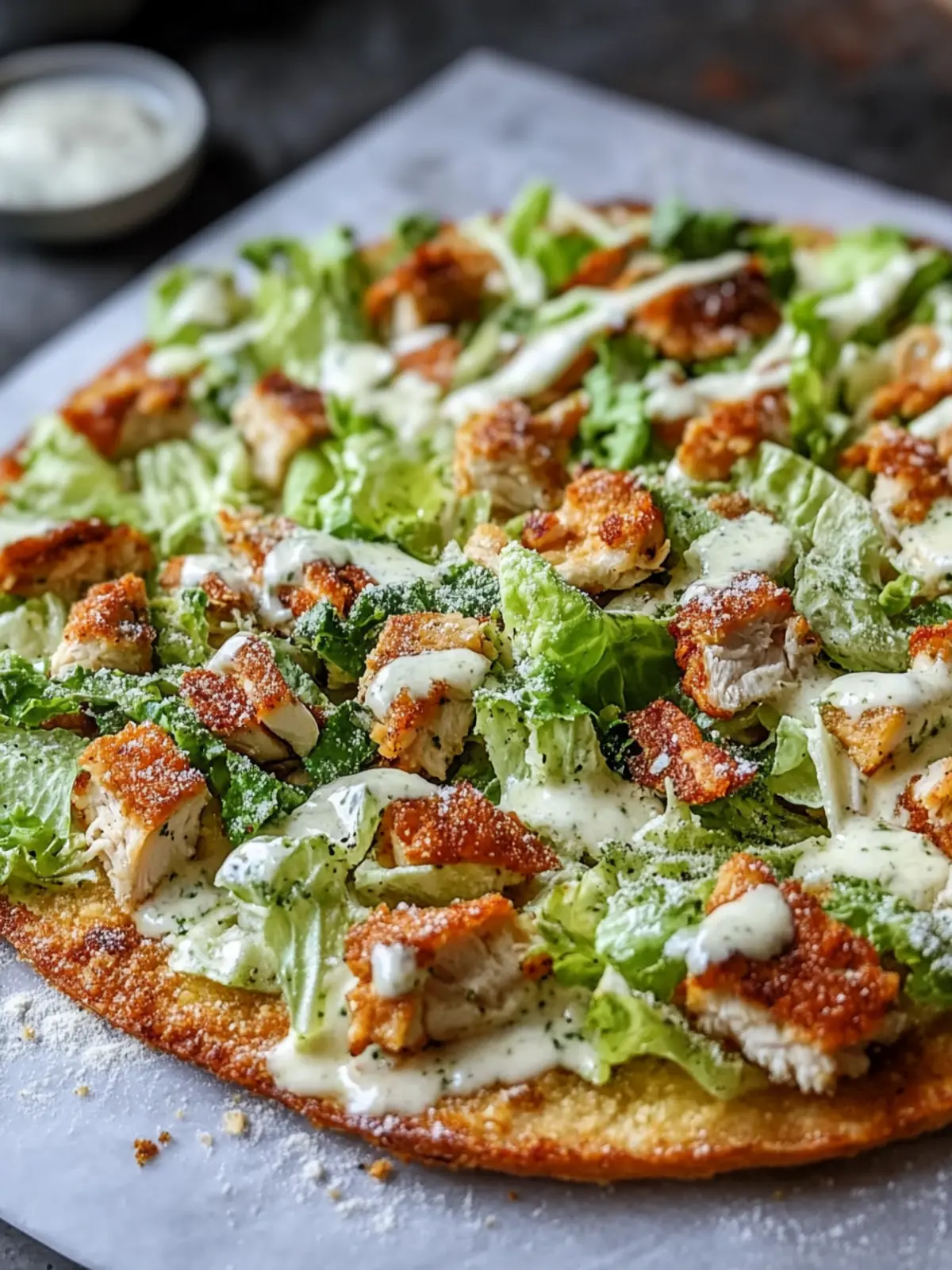Delicious Chicken Crust Caesar Salad Pizza That's a Game Changer Chicken Crust Caesar Salad Pizza