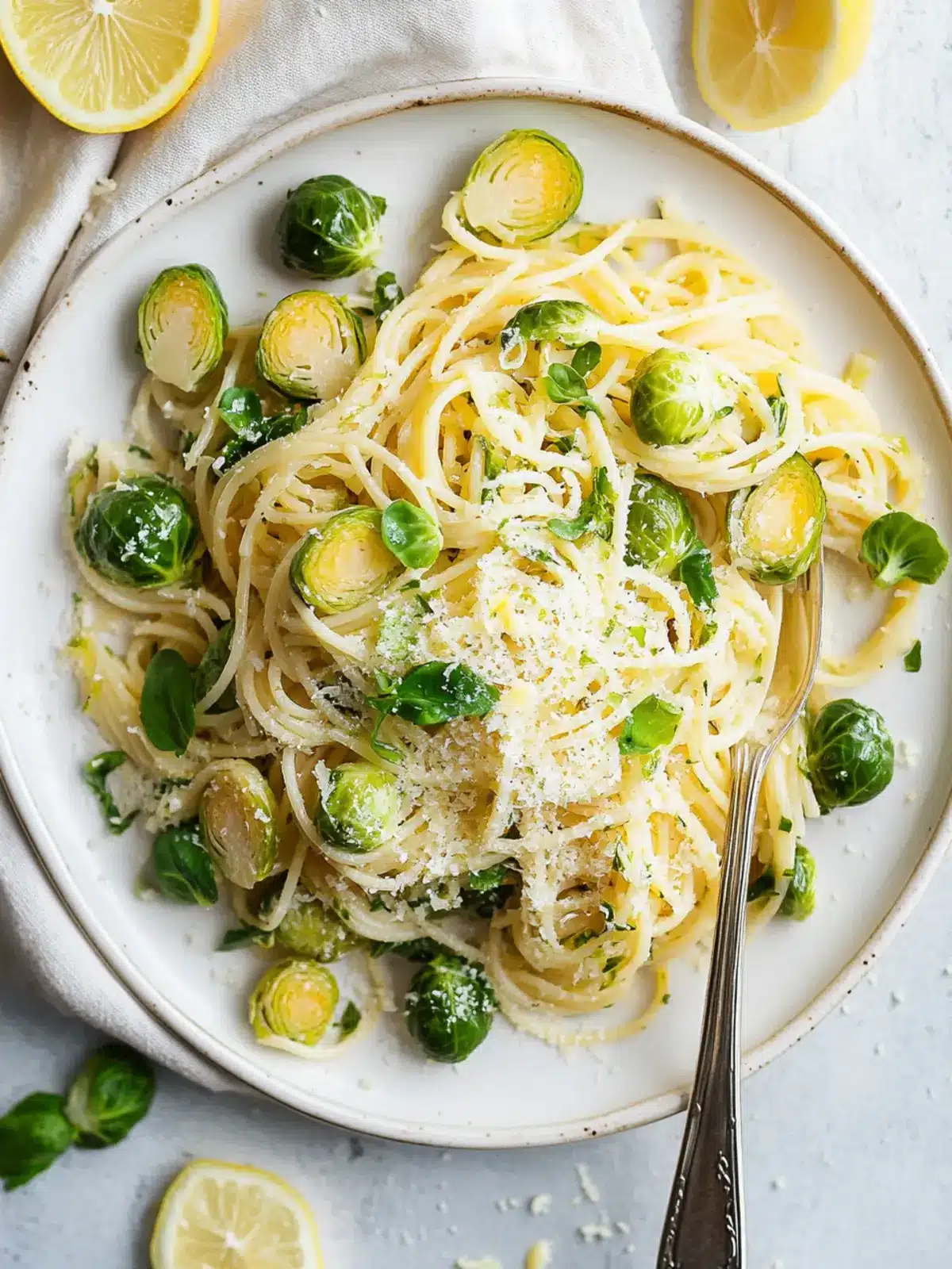 Zesty Lemon Parmesan Brussels Sprout Pasta in 35 Minutes Lemon Parmesan Brussels Sprout Pasta
