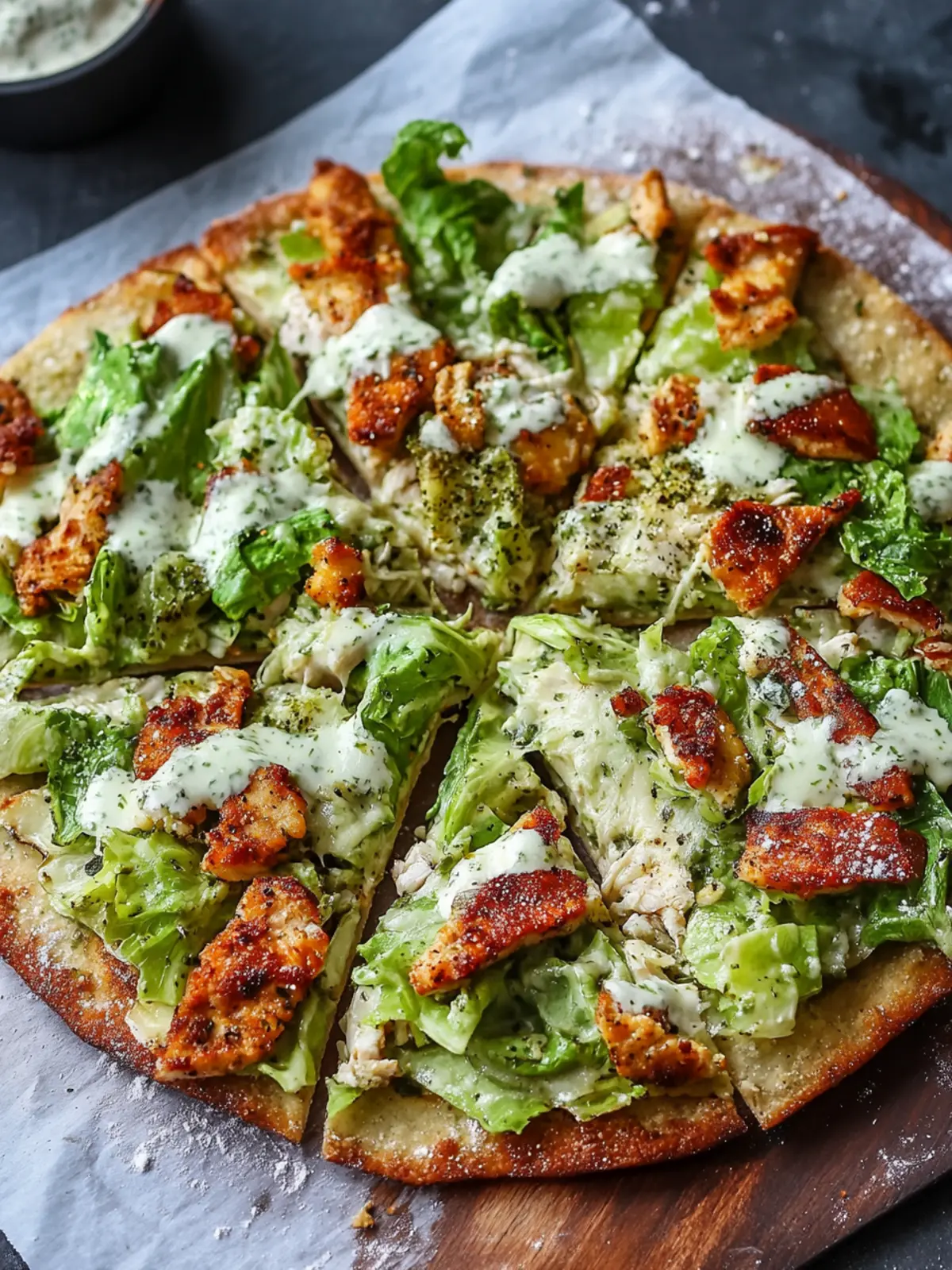 Delicious Chicken Crust Caesar Salad Pizza That's a Game Changer Chicken Crust Caesar Salad Pizza