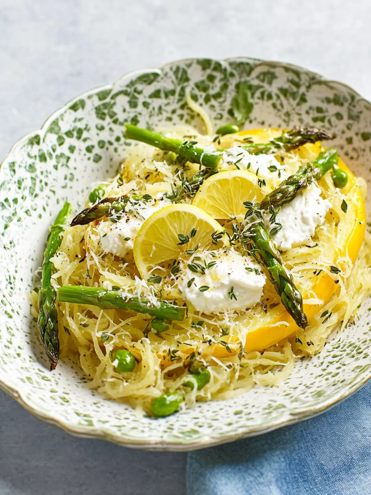 Delicious Spaghetti Squash with Asparagus, Ricotta, Lemon, Thyme Spaghetti Squash with Asparagus, Ricotta, Lemon, and Thyme