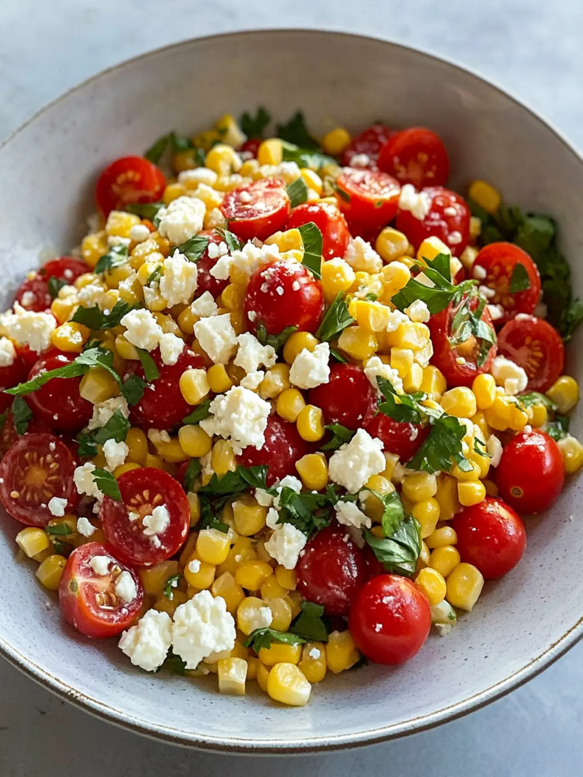 Delicious Corn, Tomato, and Feta Salad in 15 Minutes! Corn, Tomato, and Feta Salad