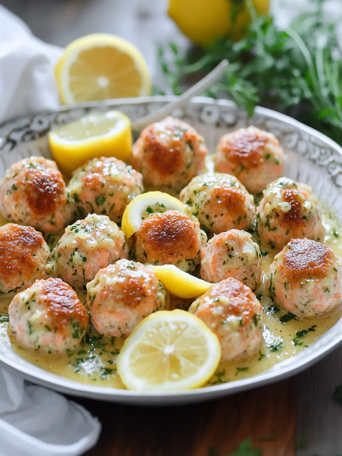 Savory Salmon Meatballs with Zesty Dijon Lemon Sauce Delight Salmon Meatballs with Dijon Lemon Sauce