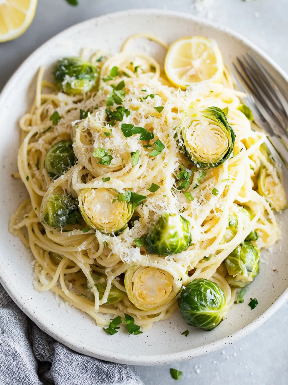 Zesty Lemon Parmesan Brussels Sprout Pasta in 35 Minutes Lemon Parmesan Brussels Sprout Pasta