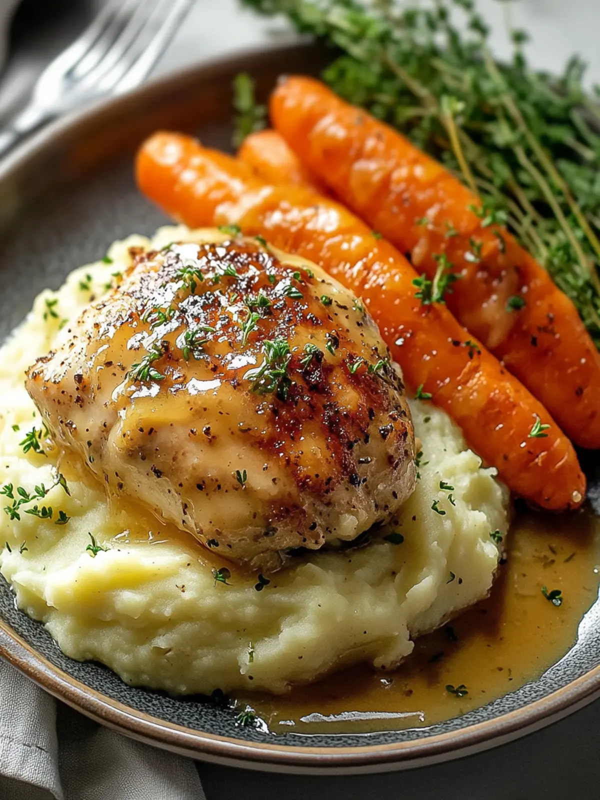 Creamy Chicken with Mashed Potatoes & Glazed Carrots Bliss Chicken with Mashed Potatoes & Glazed Carrots