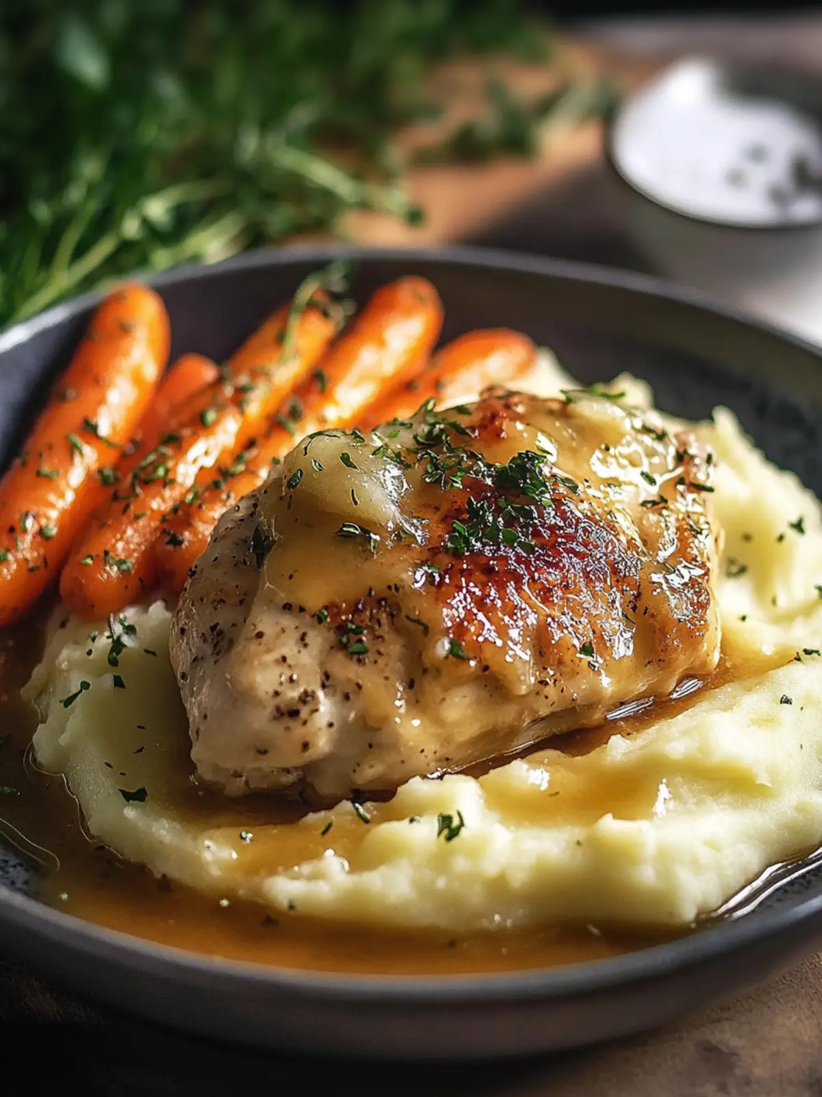 Creamy Chicken with Mashed Potatoes & Glazed Carrots Bliss Chicken with Mashed Potatoes & Glazed Carrots