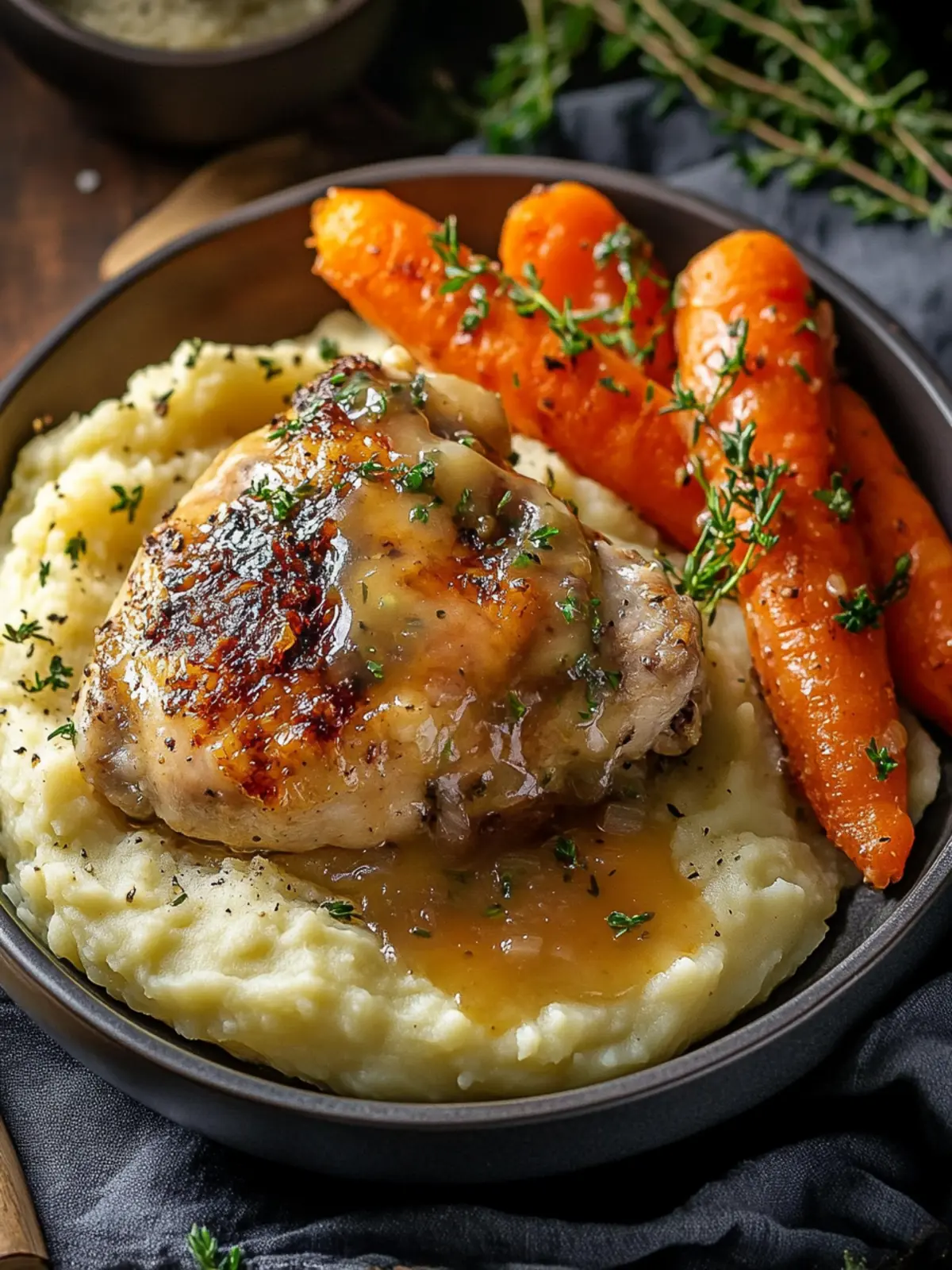 Creamy Chicken with Mashed Potatoes & Glazed Carrots Bliss Chicken with Mashed Potatoes & Glazed Carrots