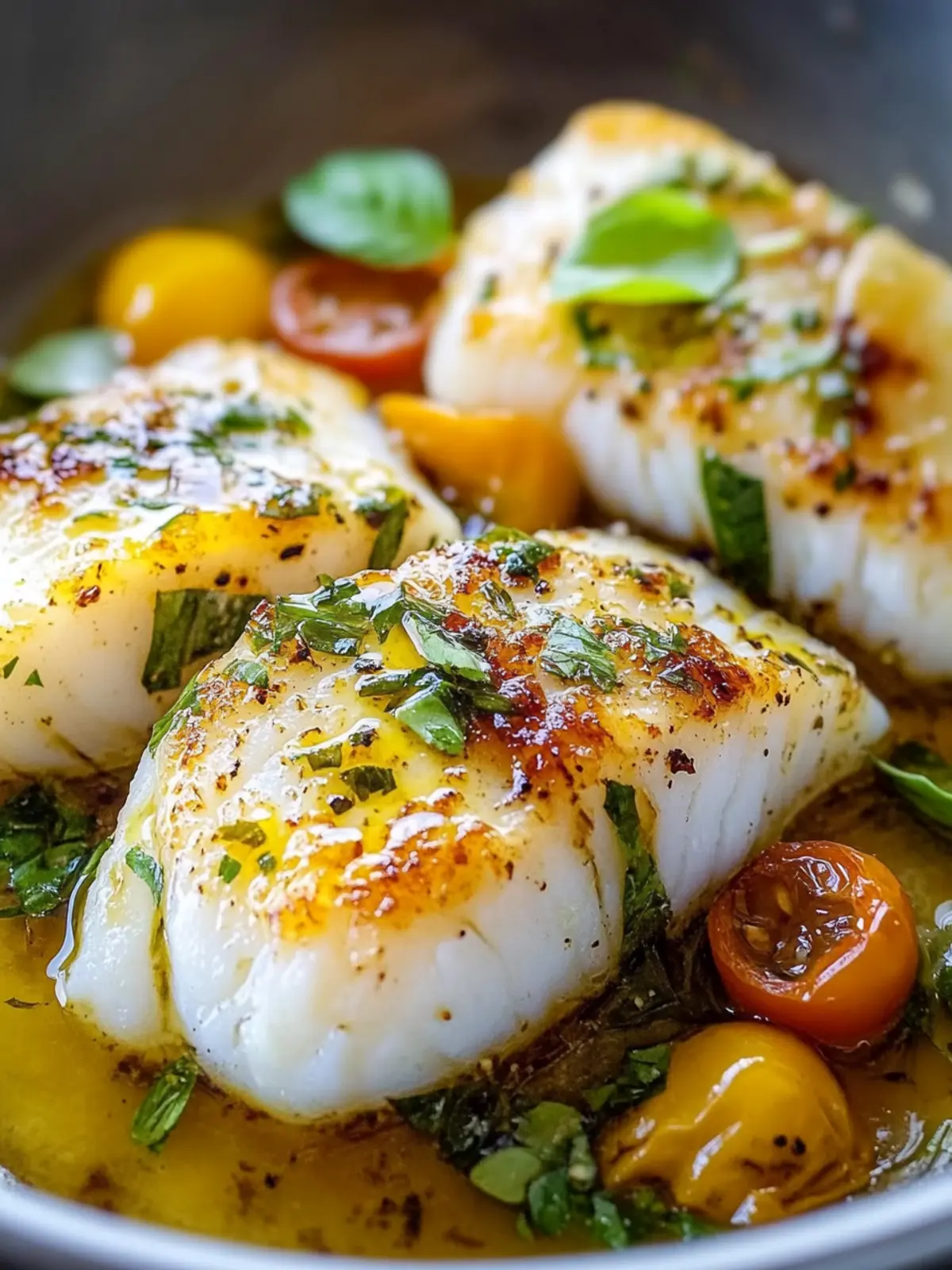 Delicious Pan-Seared Cod in Zesty Tomato Basil Sauce Pan-Seared Cod