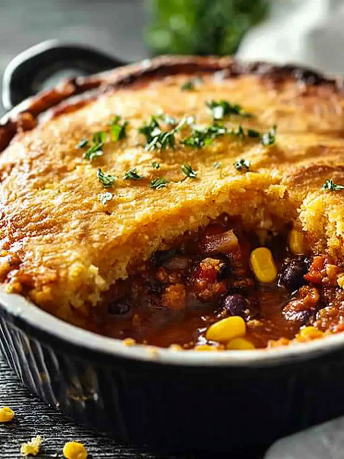 Hearty Chili Pot Pie with Cornbread Crust You’ll Love! Chili Pot Pie with Cornbread Crust