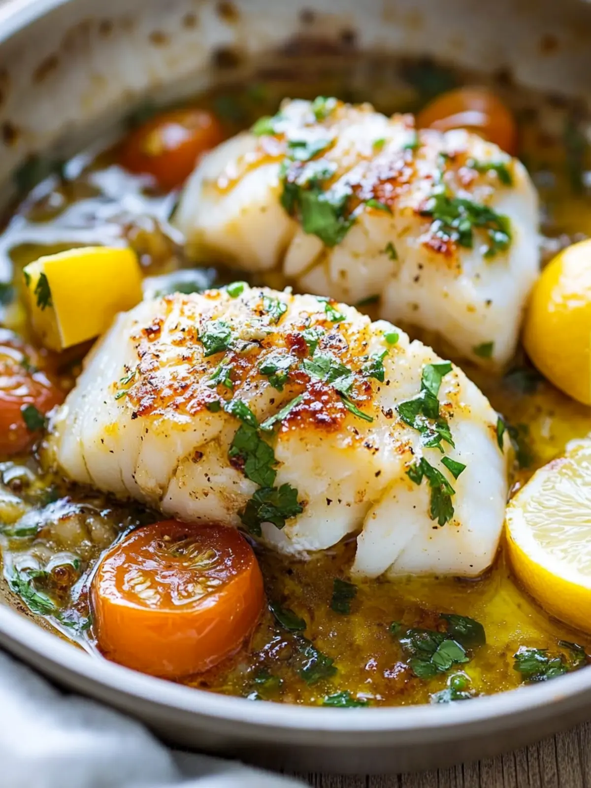 Delicious Pan-Seared Cod in Zesty Tomato Basil Sauce Pan-Seared Cod