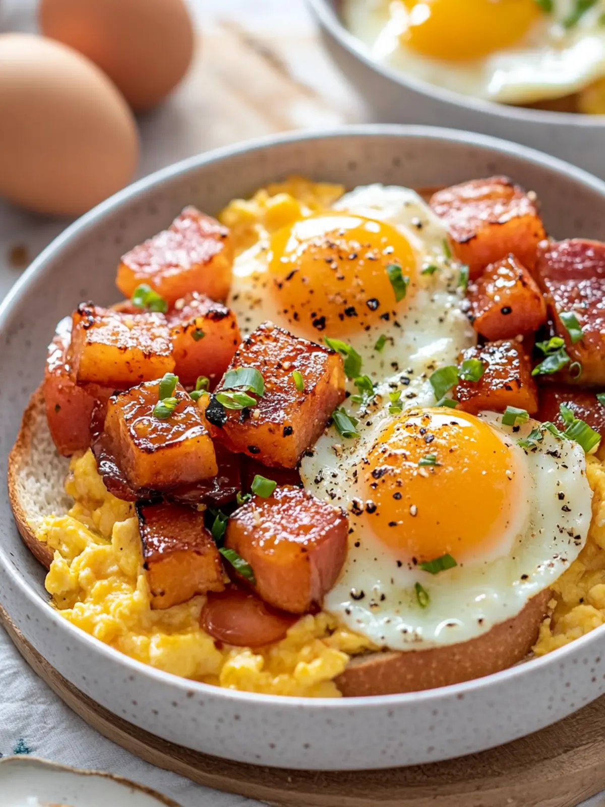 Caramelized Spam and Eggs: A Savory Breakfast Delight Caramelized Spam and Eggs
