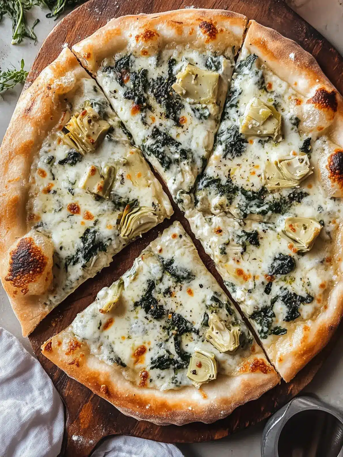 Indulge in Artichoke Pizza with Spinach Parmesan Cream Sauce artichoke pizza with spinach parmesan cream sauce