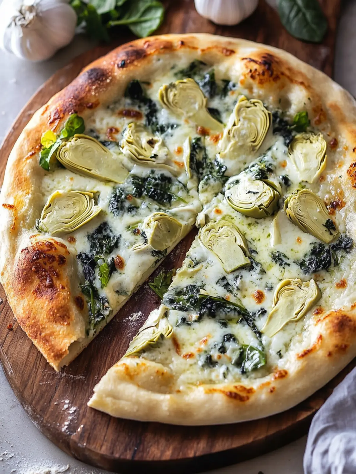 Indulge in Artichoke Pizza with Spinach Parmesan Cream Sauce artichoke pizza with spinach parmesan cream sauce