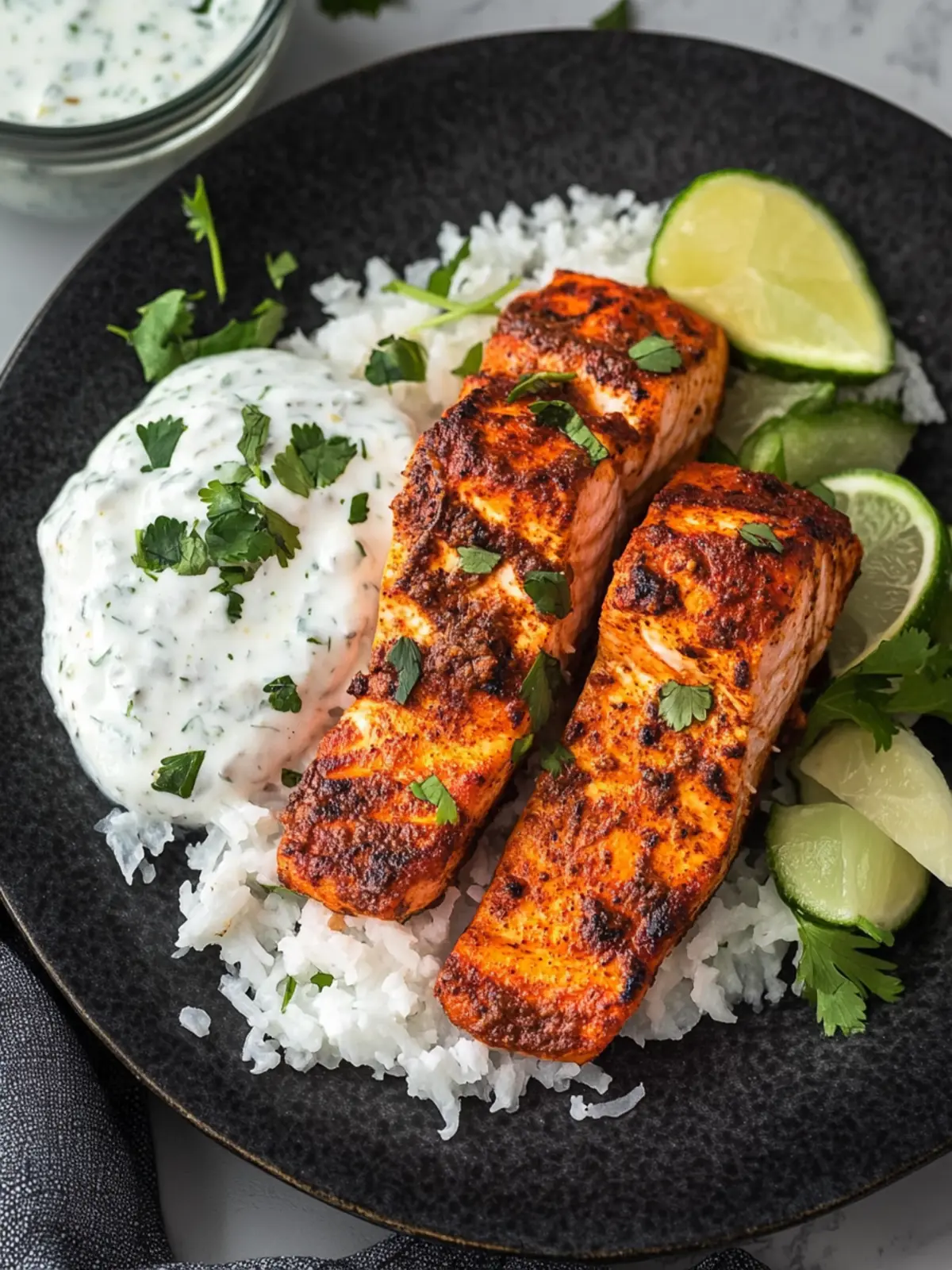 Savor Tandoori Salmon with Raita for a Flavorful Feast Tandoori Salmon with Raita