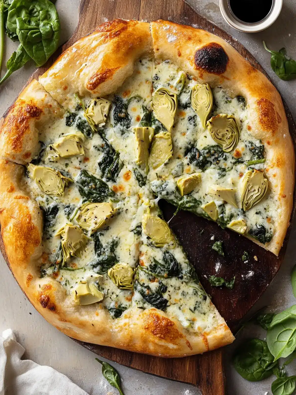 Indulge in Artichoke Pizza with Spinach Parmesan Cream Sauce artichoke pizza with spinach parmesan cream sauce