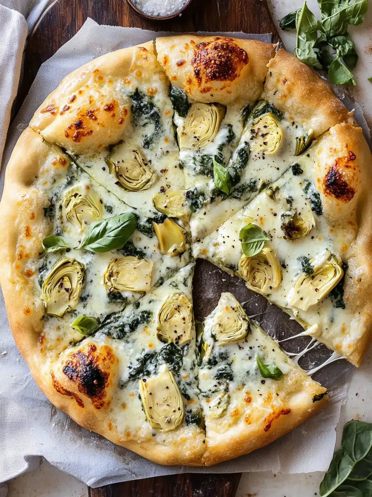 Indulge in Artichoke Pizza with Spinach Parmesan Cream Sauce artichoke pizza with spinach parmesan cream sauce